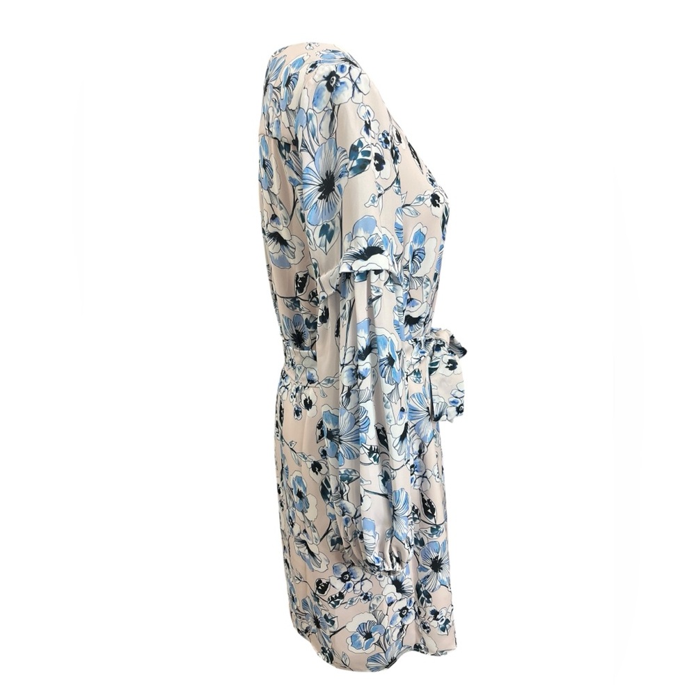 Parker Blush Blue Floral Tie Waist Mini Dress Long Sleeve Size S - Picture 5 of 9